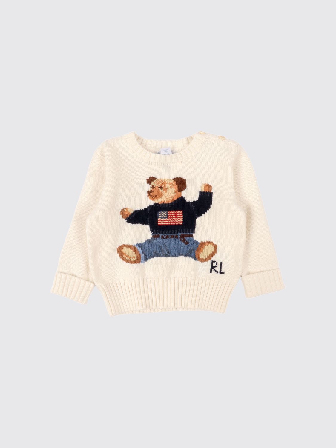 POLO RALPH LAUREN Jungen-Pullover mit Rundhalsausschnitt und Teddybär-Print aus Baumwolle von