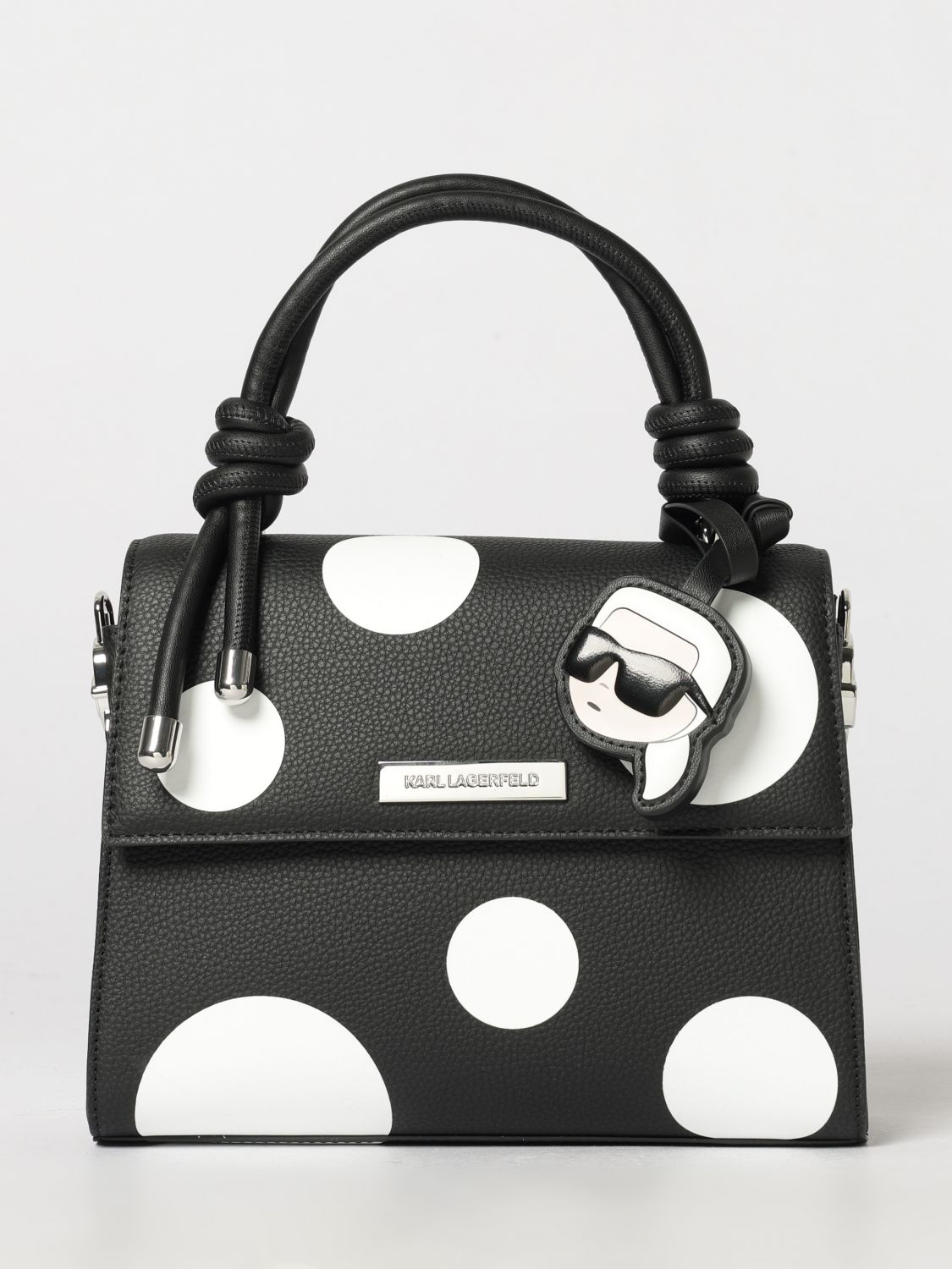 KARL LAGERFELD Polka Dot Synthetic Leather Mini Handbag with Charm