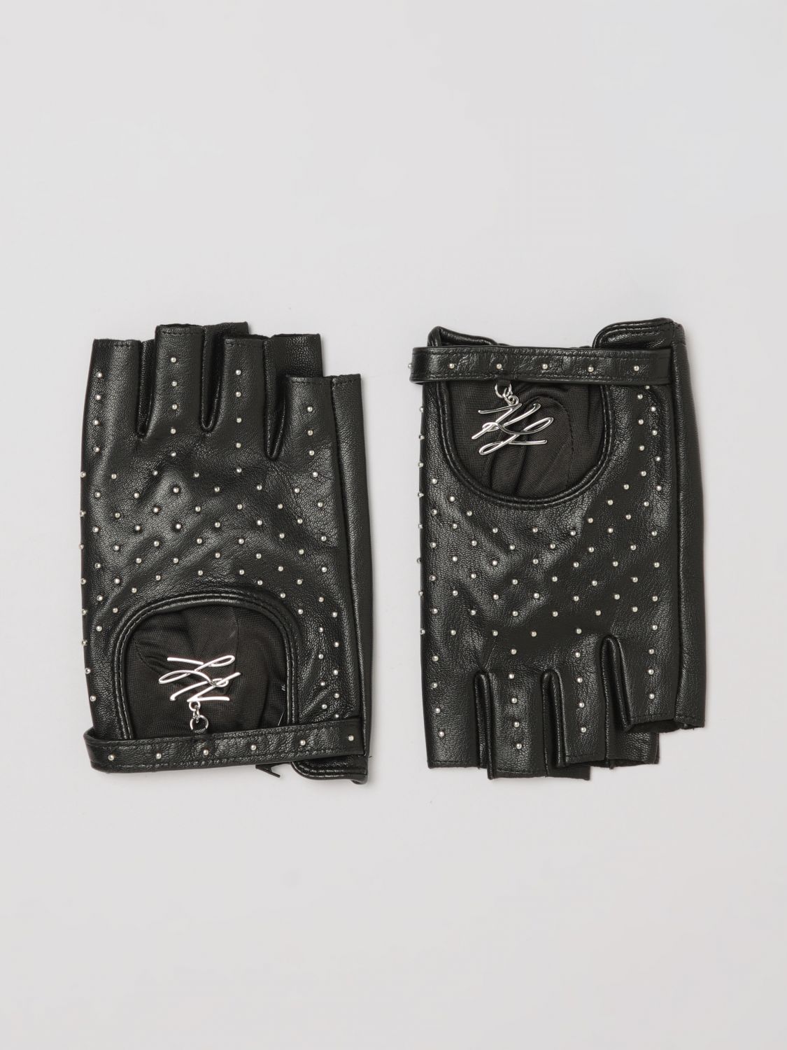 KARL LAGERFELD Handschuhe aus Ziegenleder mit besticktem Monogramm und Perlen