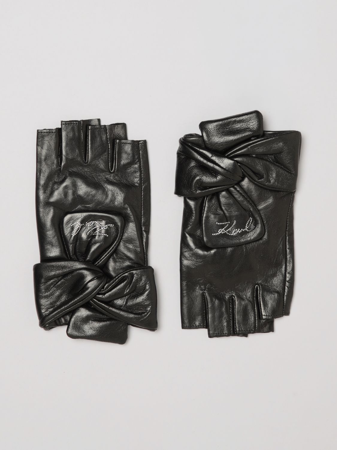 Karl Lagerfeld Smooth Goat Leather Gloves with Monogram and Bow