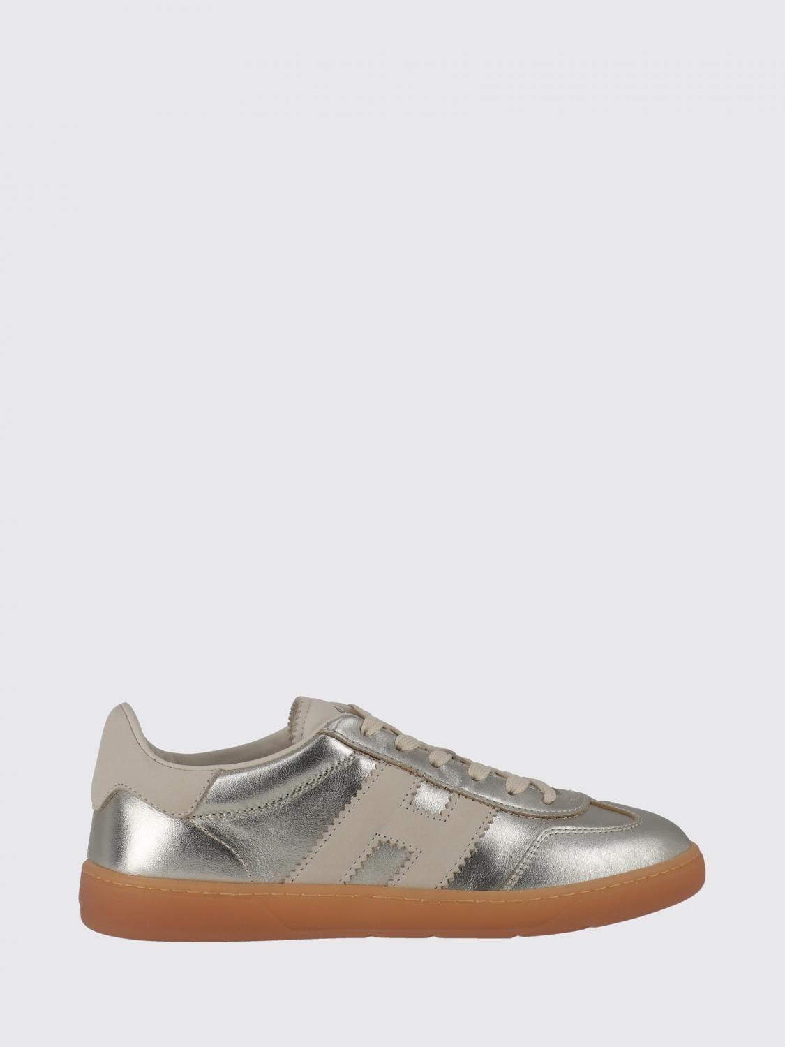 Hogan Cool Silver Laminated Leather and Nubuck Trainers with Side H Logo