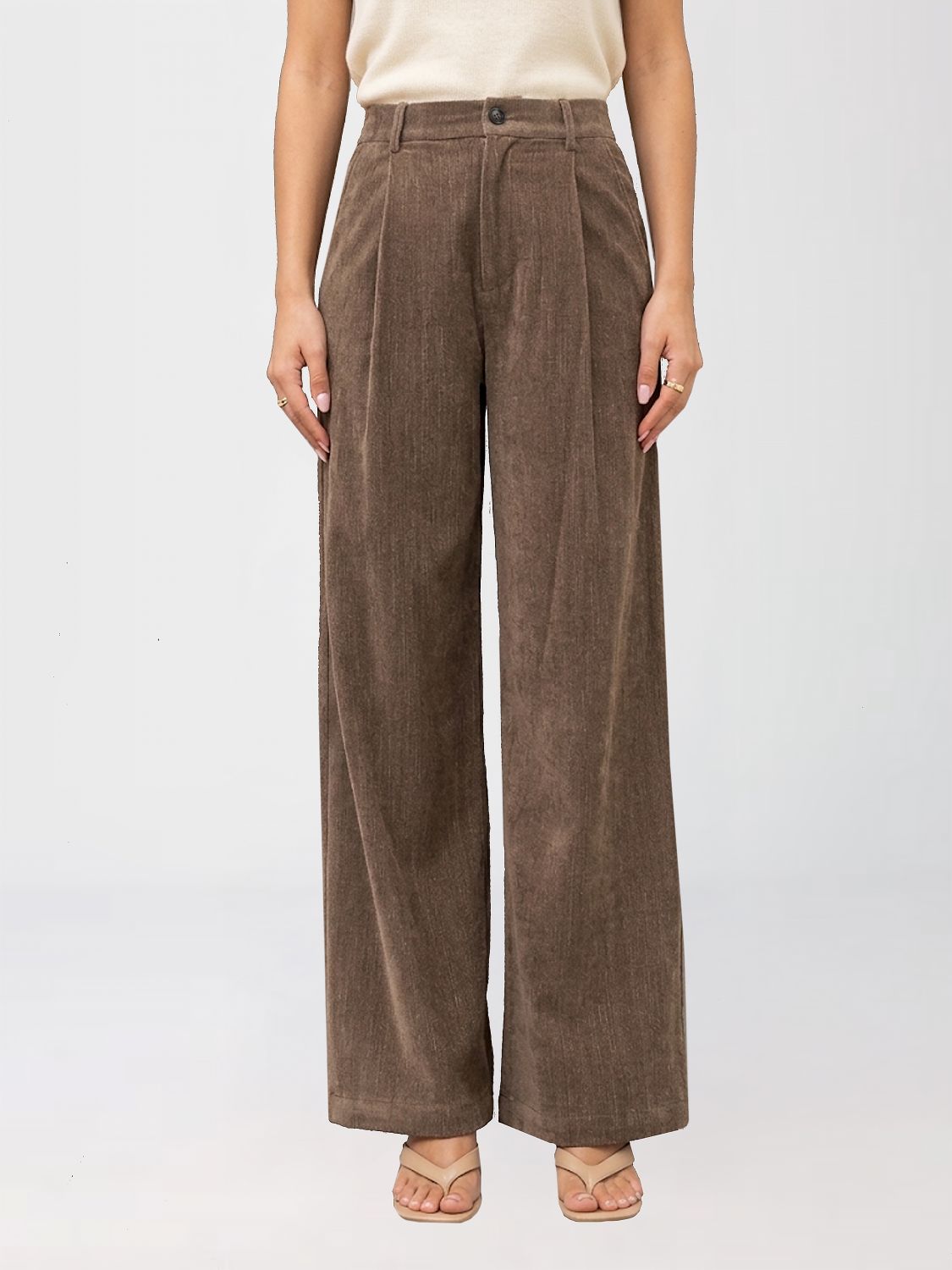 ELEH High-Waisted Wide-Leg Velvet Trousers with Darts