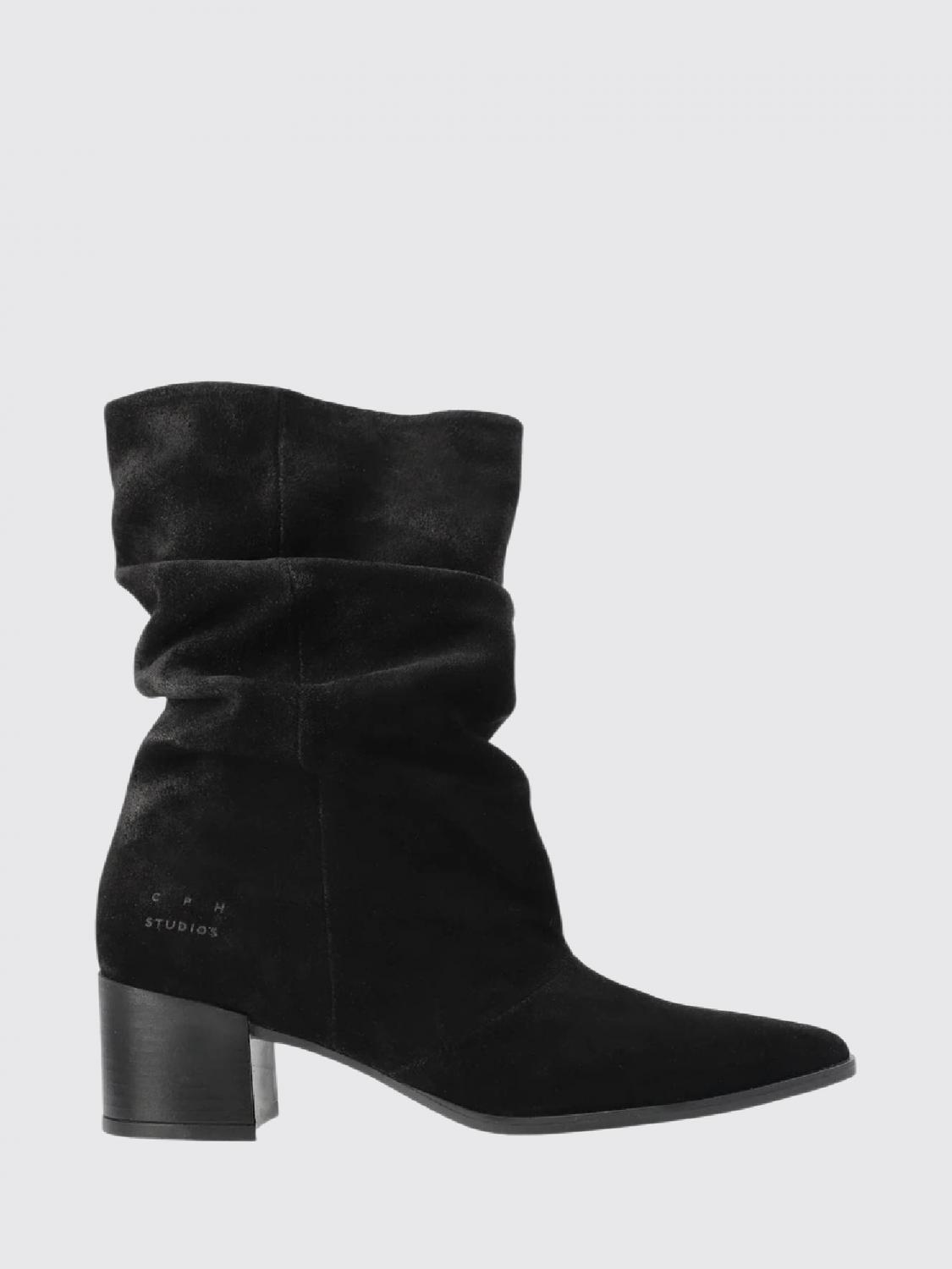 Paia Copenhagen Slouchy Calf-High Suede Boots with Mid Heel