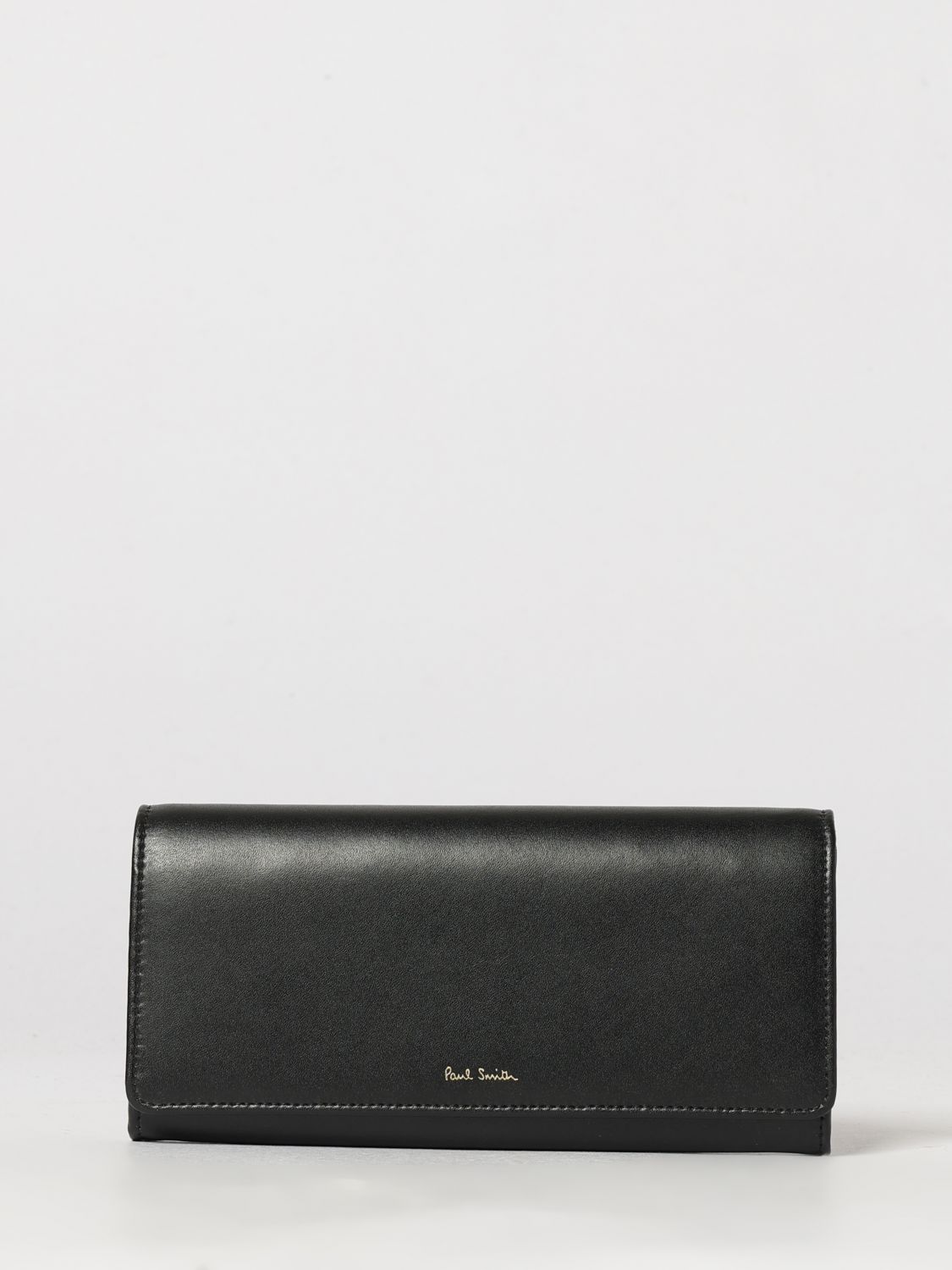 PAUL SMITH Tri-Fold Smooth Leather Purse with Snap Button Closure and Front Logo