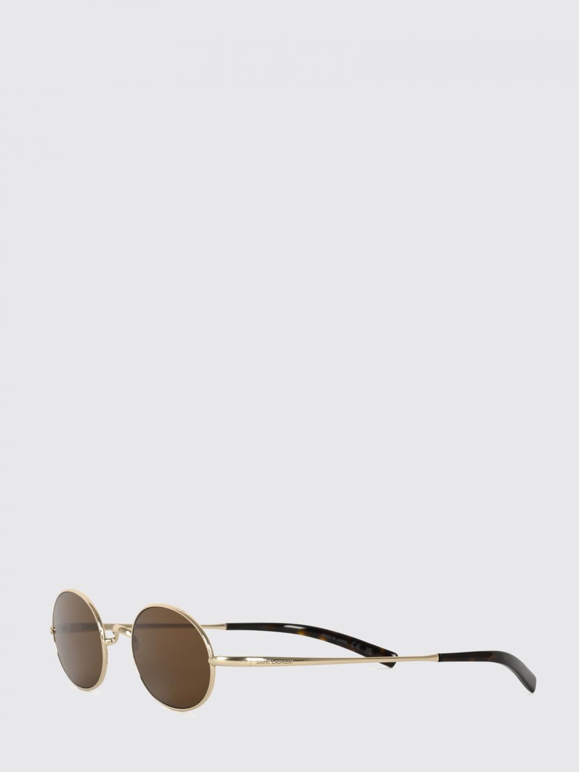 Saint Laurent Oval Metal Sunglasses With Dark Lenses And Engraved Logo In Brown