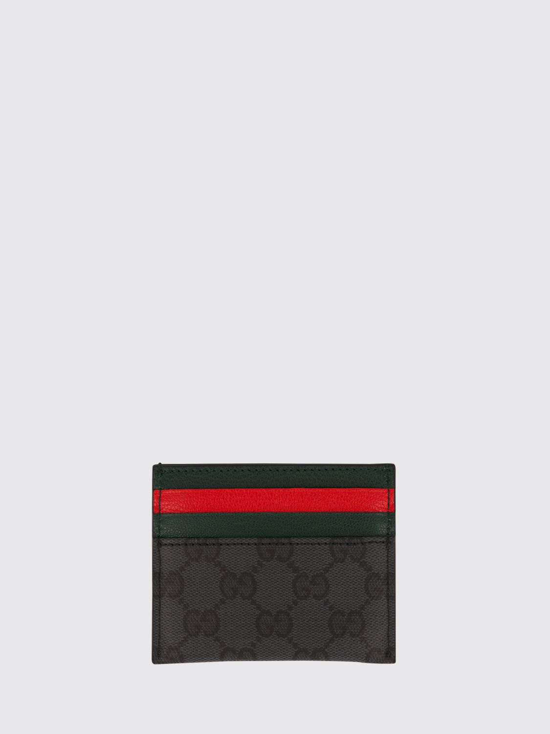 Gucci GG Supreme Fabric Flat Card Holder with Web Detail and Leather Trim · OS