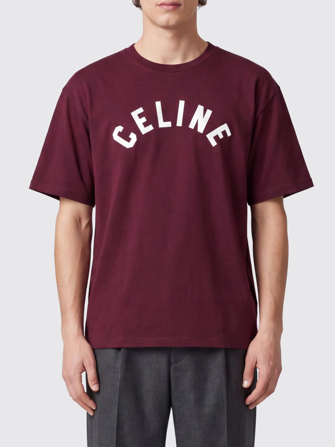 CELINE Baumwoll-T-Shirt mit kontrastierendem Logo-Print auf der Vorderseite