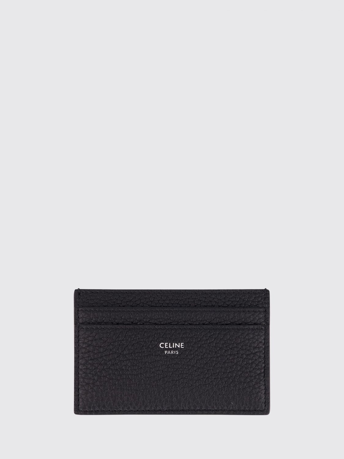 Celine Flat Grained Calfskin Card Holder with Lettering Logo