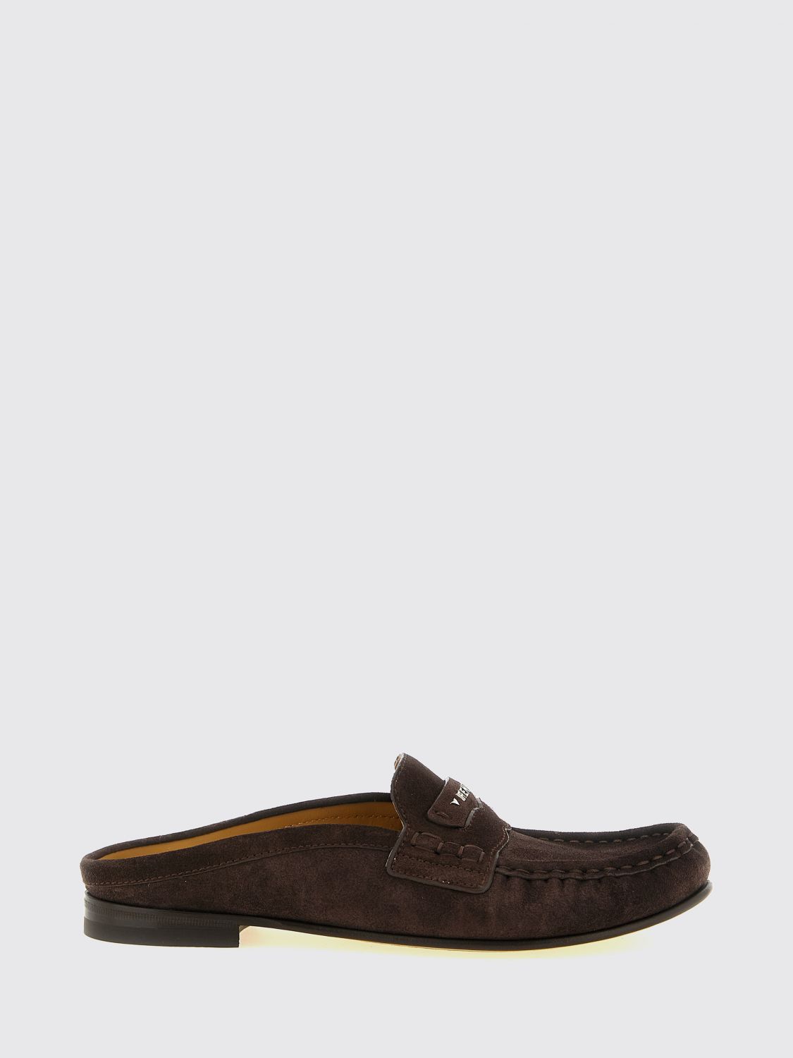 FENDI Mules Scrunch von aus Kalbsveloursleder mit metallischem Schriftzug-Logo