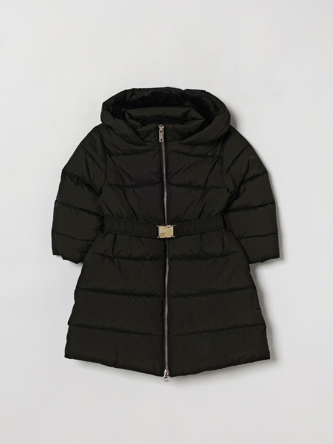 Twinset Lange gesteppte Pufferjacke für Mädchen mit Kapuze und Gürtel