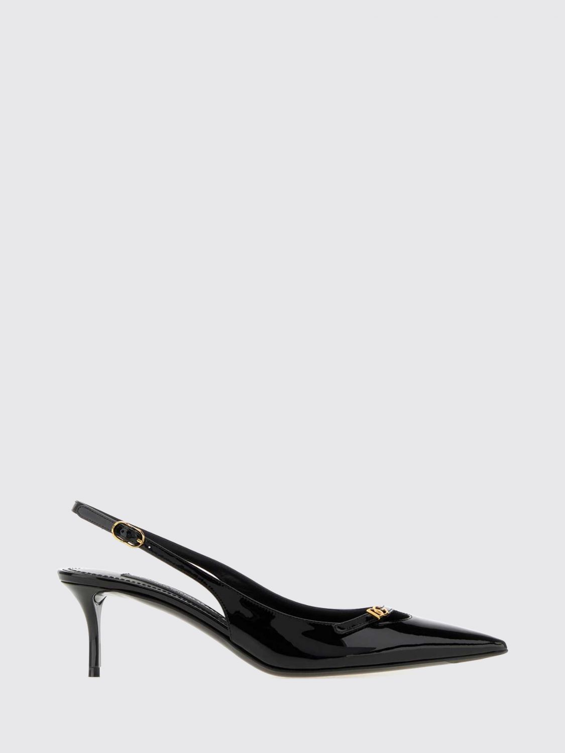 DOLCE & GABBANA Décolleté slingback in pelle verniciata con monogramma DG
