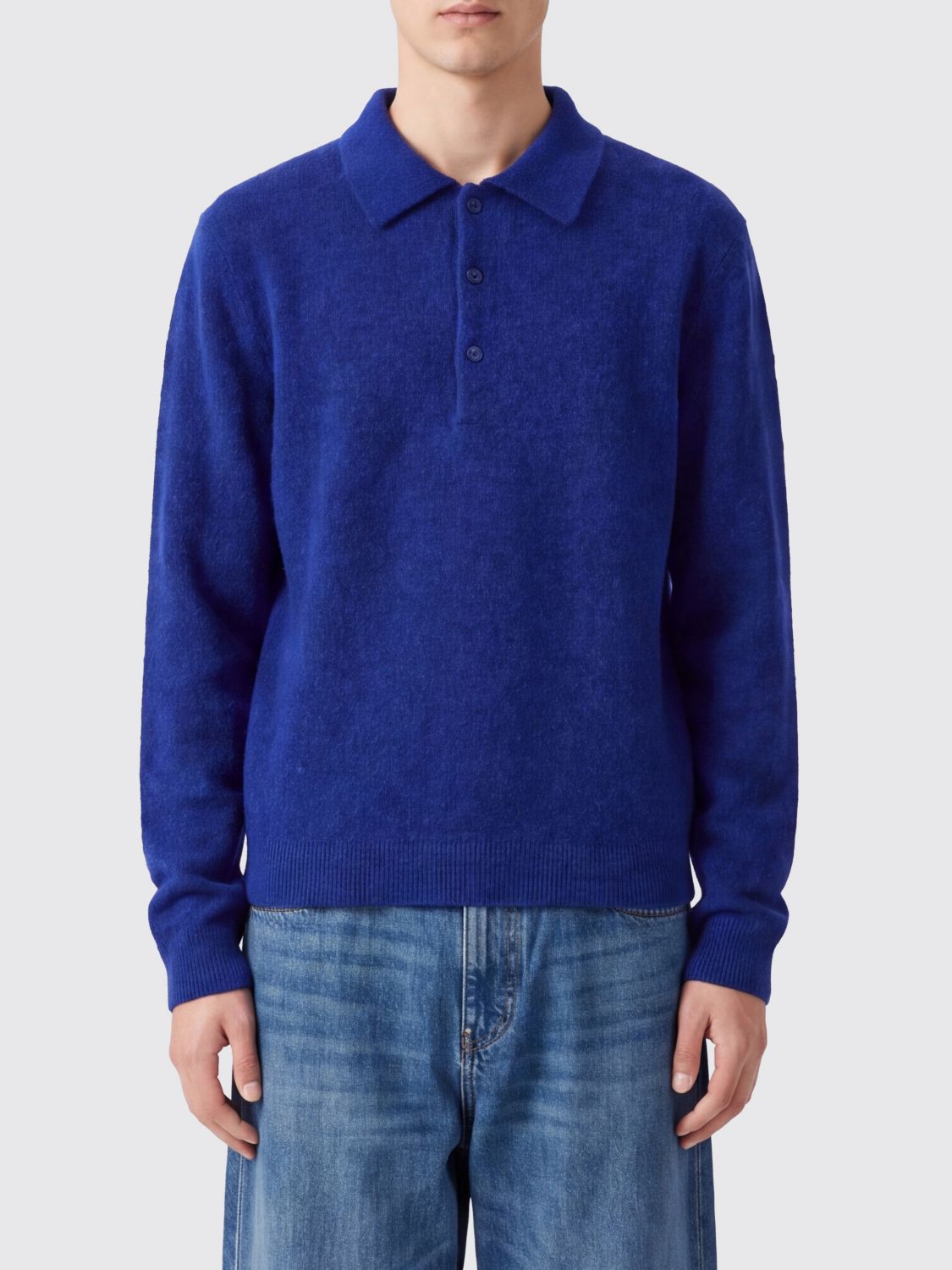 Sunflower Long-Sleeved Knitted Polo in Mohair and Alpaca Blend · L