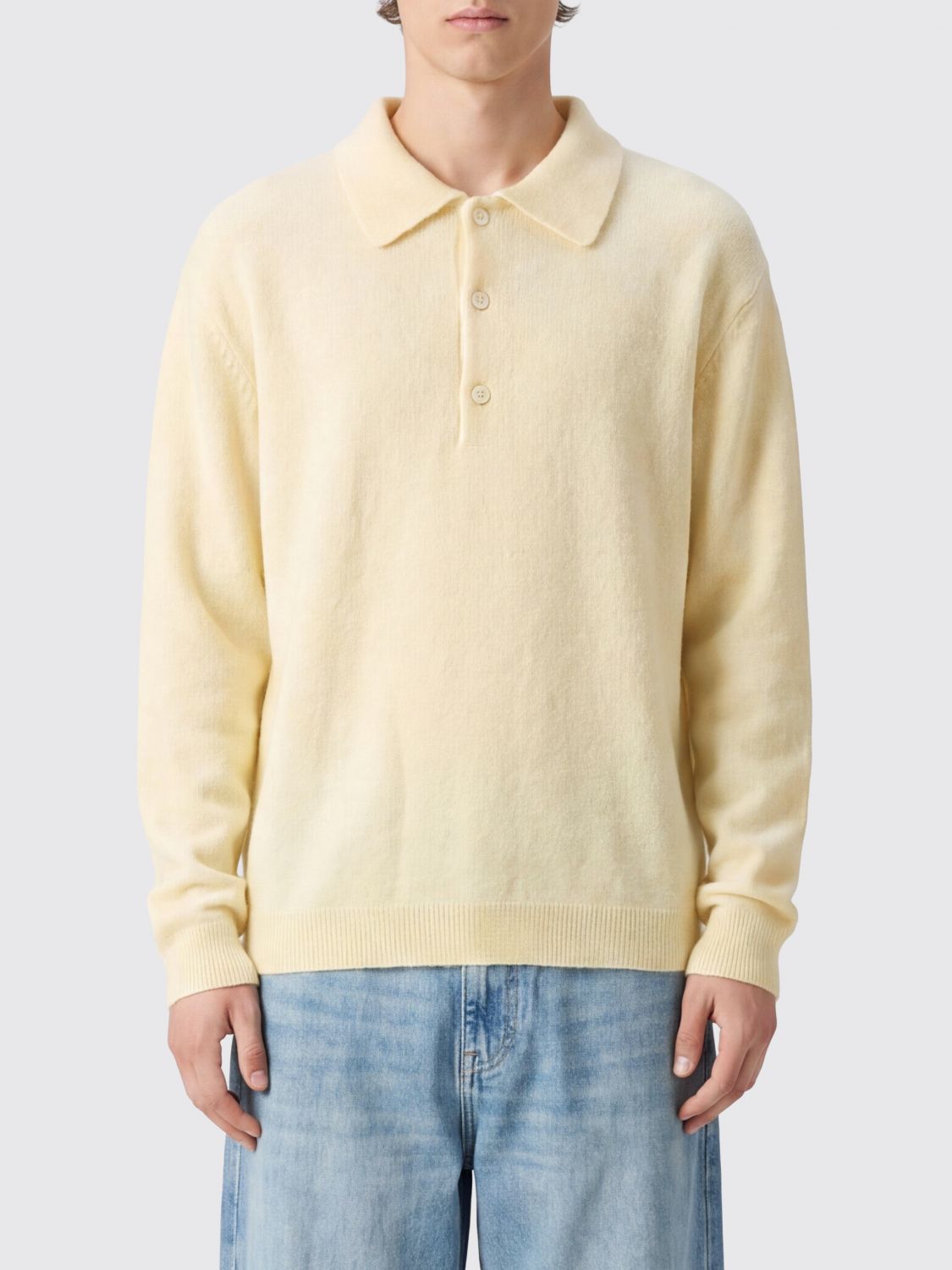 Sunflower Long-Sleeved Knitted Polo in Mohair and Alpaca Blend