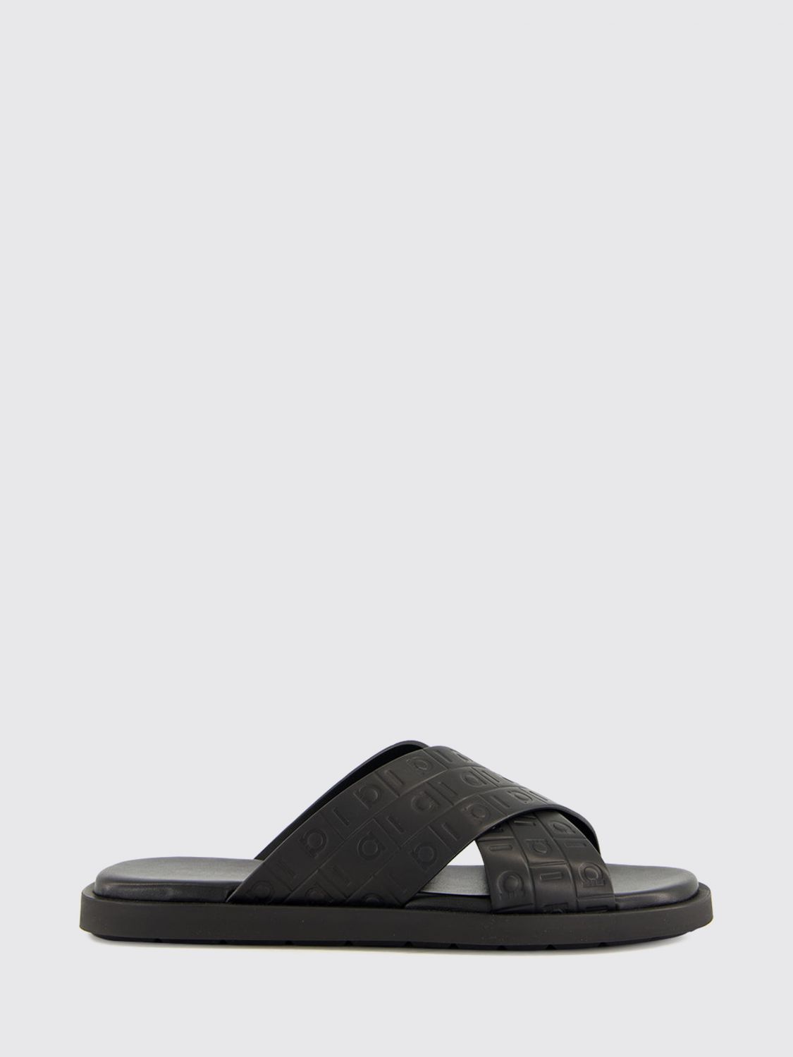 FERRAGAMO Gancini Embossed Calfskin Leather Slide Sandals