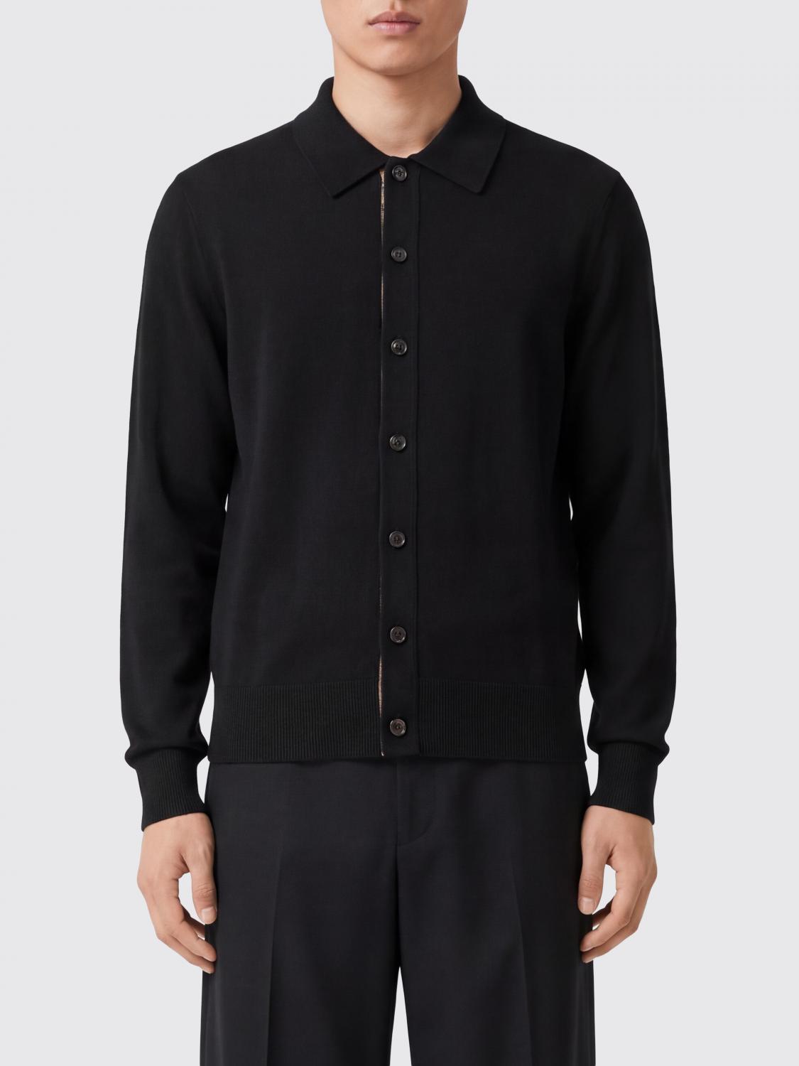 BURBERRY Schwarzer Cardigan aus reiner Wolle mit Polokragen und Knopfverschluss