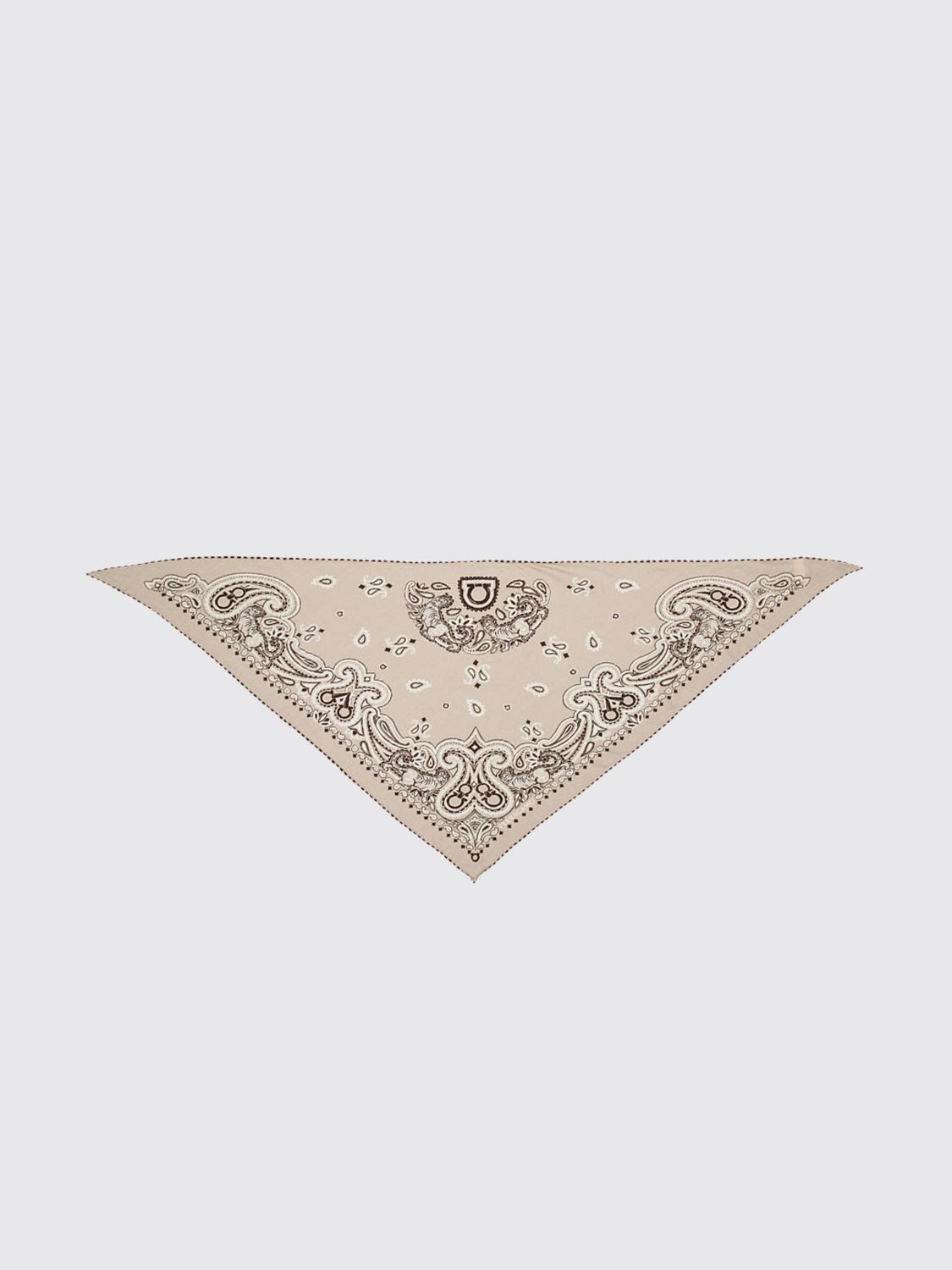 FERRAGAMO Arabesque Cashmere and Wool Triangle Scarf with Logo
