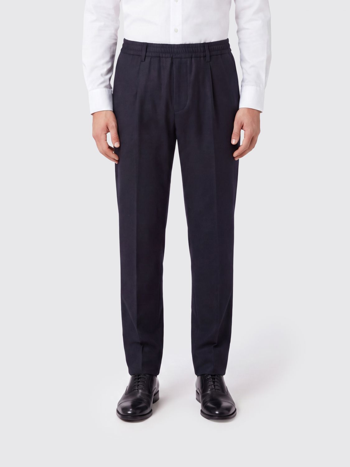 Eleventy Straight Fit Wool and Cashmere Trousers with Elasticated Waist
