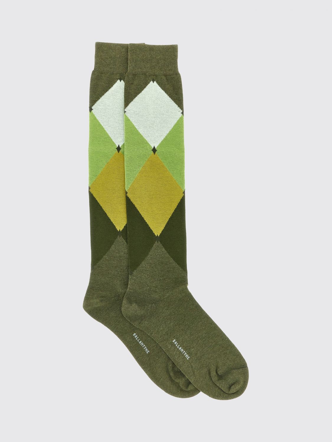 Ballantyne Diamond Pattern High-Top Cotton-Blend Socks with Contrast Logo