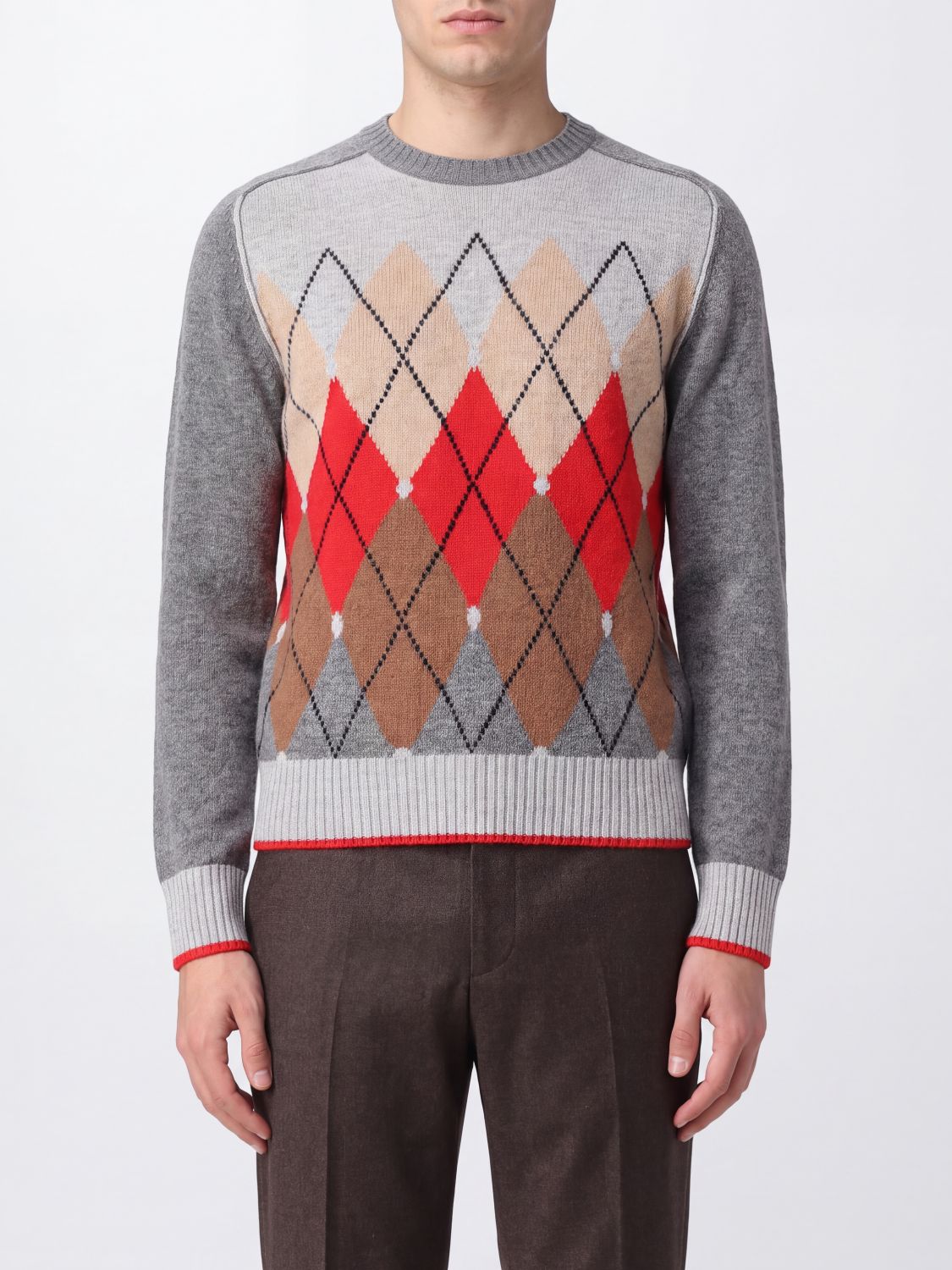 Ballantyne Wool Blend Crewneck Jumper with Argyle Diamond Pattern