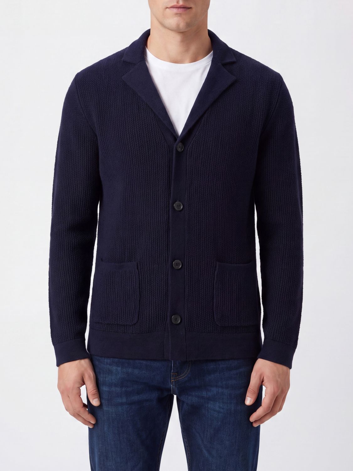 Ballantyne Pure Wool Blazer Cardigan with Lapels and Patch Pockets