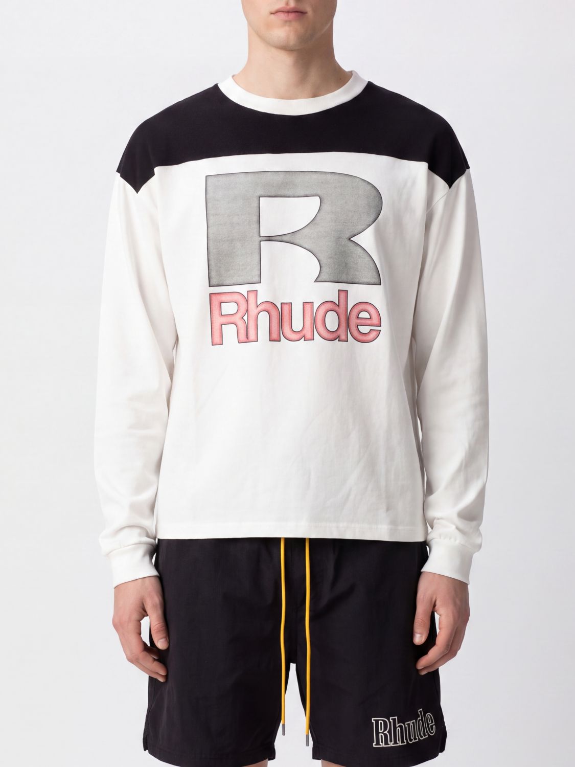 Rhude Long-Sleeved Cotton T-Shirt with Contrast Logo Print