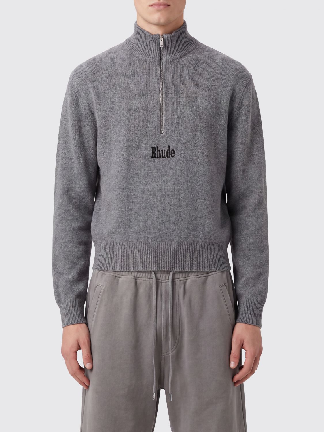 RHUDE Slim Fit Half-Zip Roll Neck Jumper in Pure Cashmere