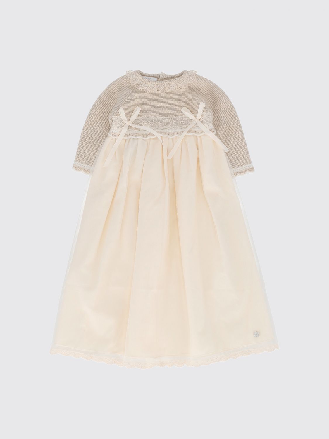 PAZ RODRIGUEZ Mädchenkleid aus Baumwolle und Kaschmir mit Rüschenkragen und Schleife