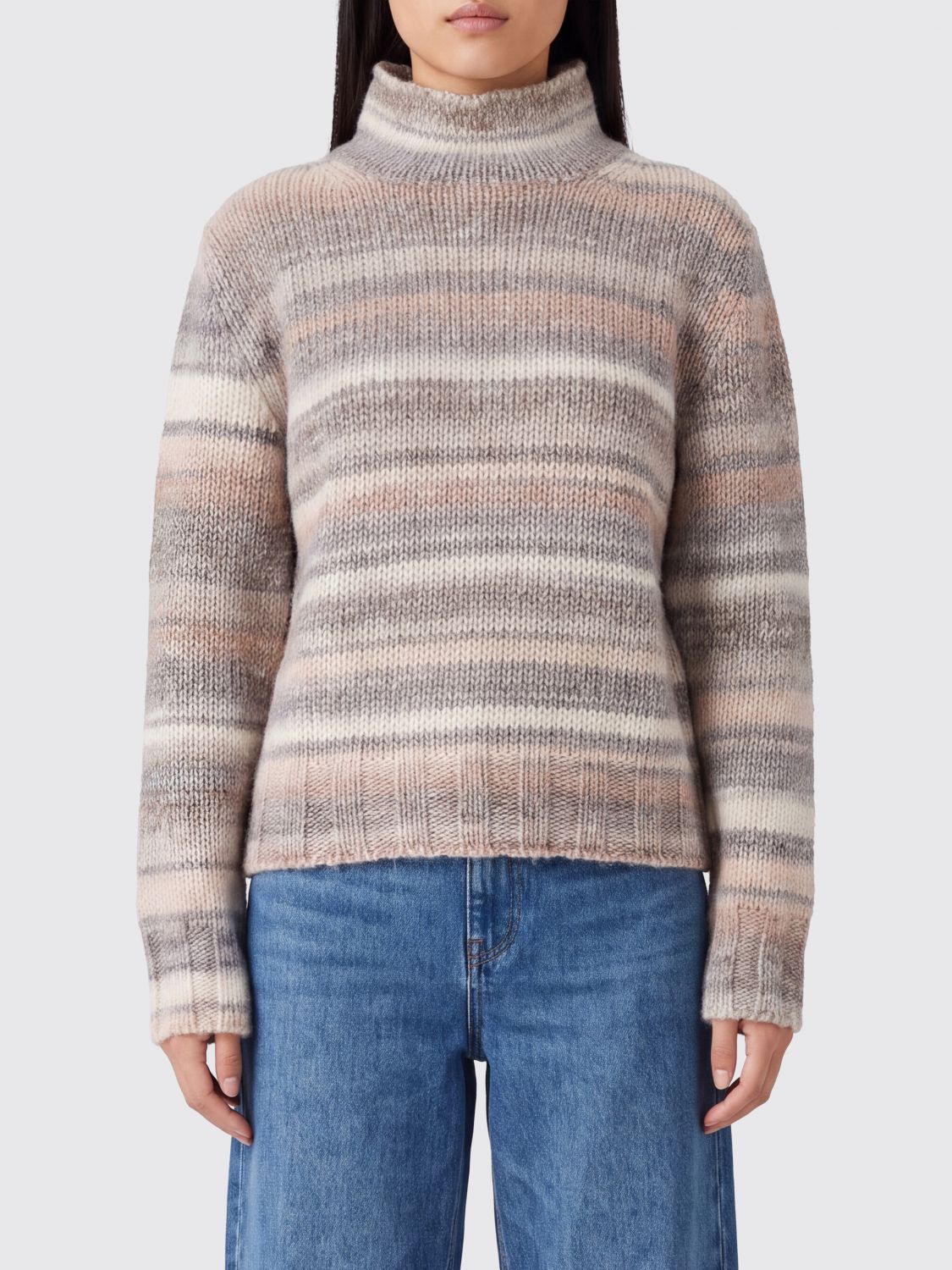 KANGRA Striped High-Neck Wool-Blend Jumper with Long Sleeves