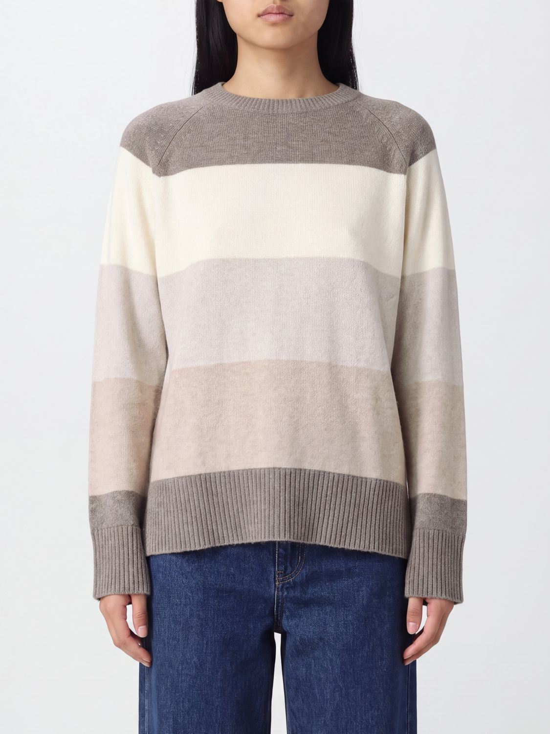 Kangra Relaxed Fit Striped Crewneck Jumper in Wool and Cashmere Blend