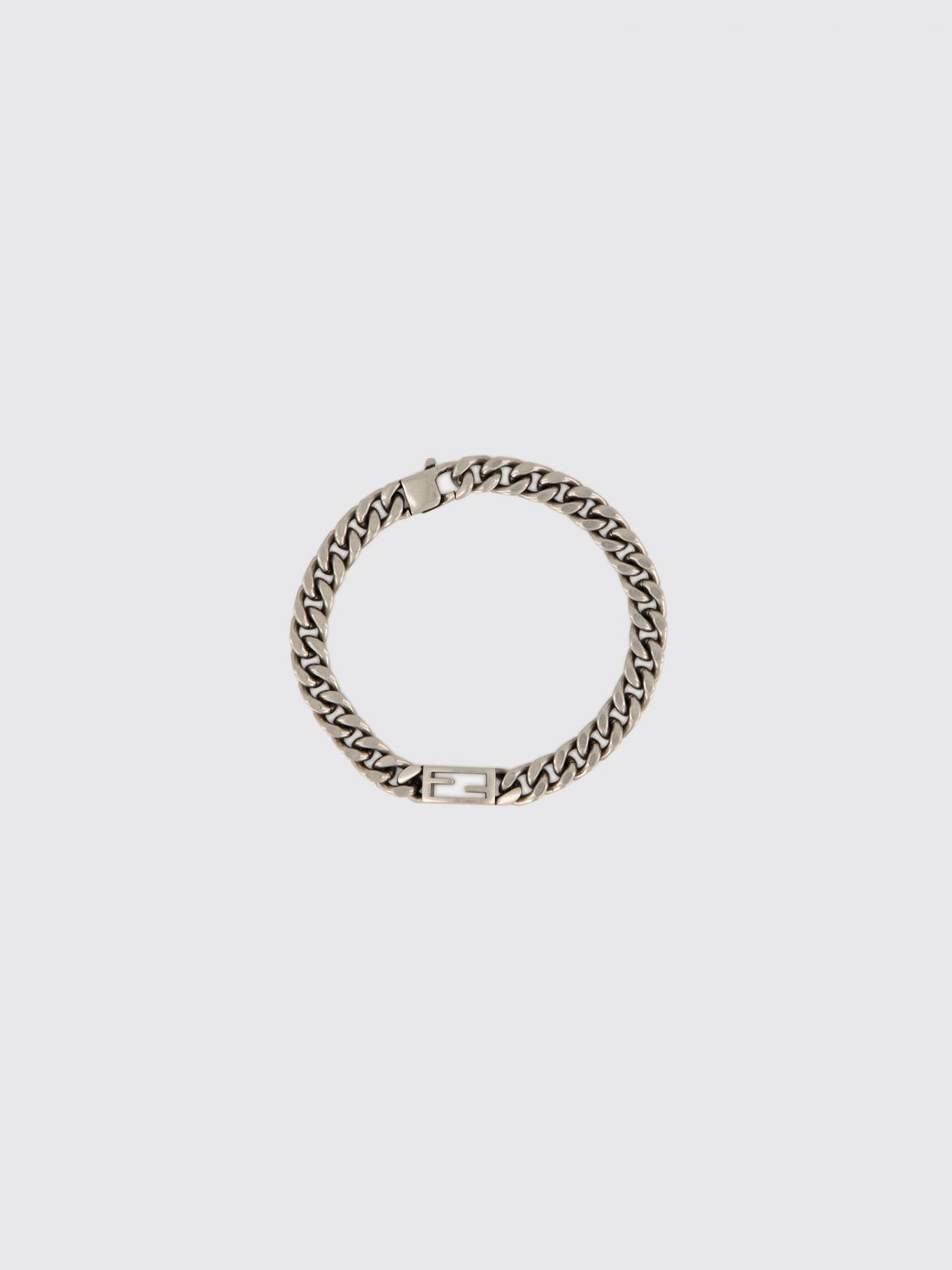 FENDI Armband aus Messing mit FF-Monogramm und silberfarbenem Finish