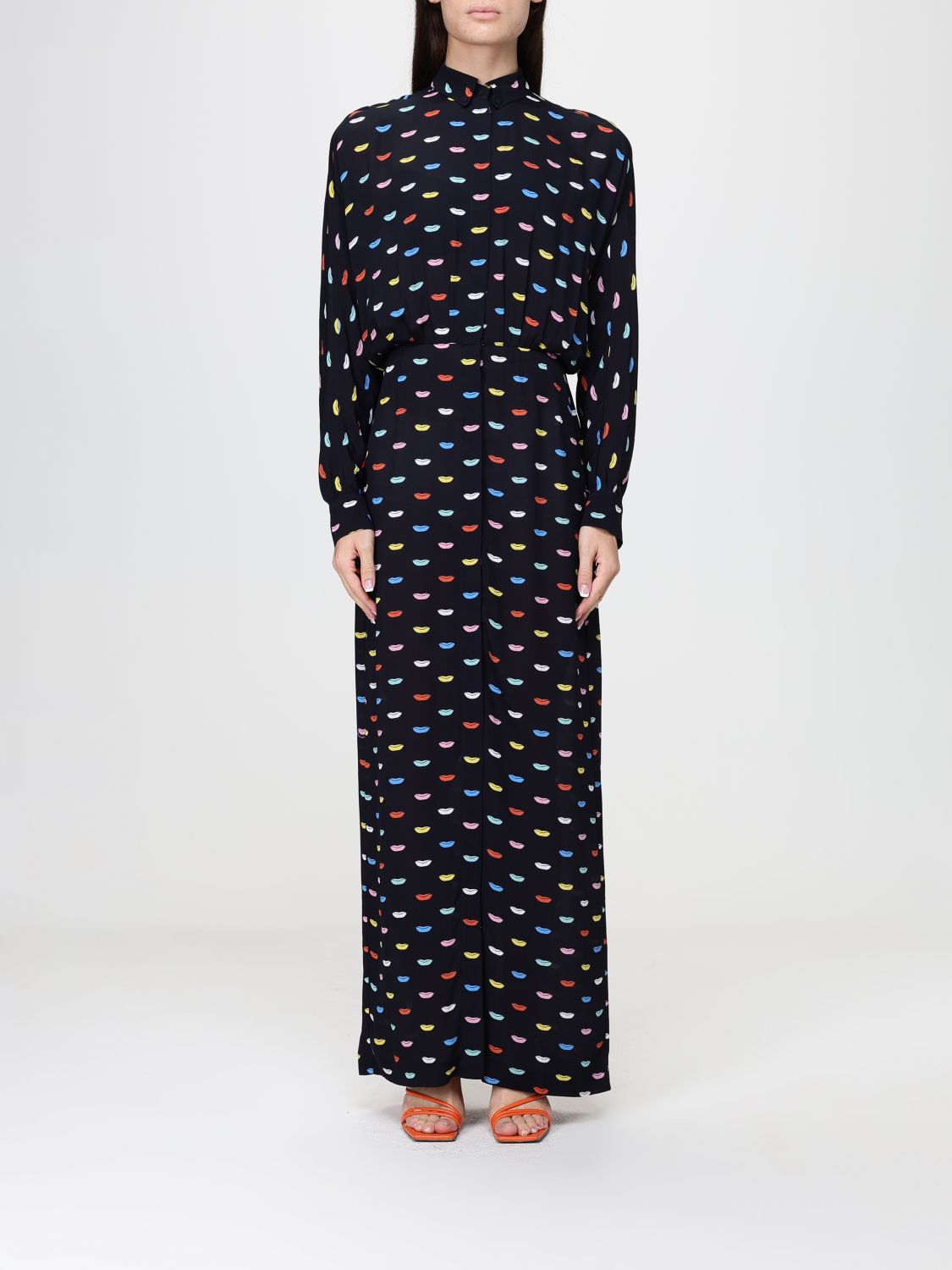 FIORUCCI Langes Hemdblusenkleid aus Viskose mit Allover-Grafikdruck
