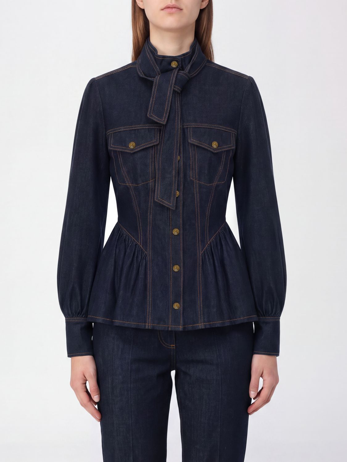 ZIMMERMANN Slim-Fit Bluse aus Baumwolldenim mit Schluppenkragen