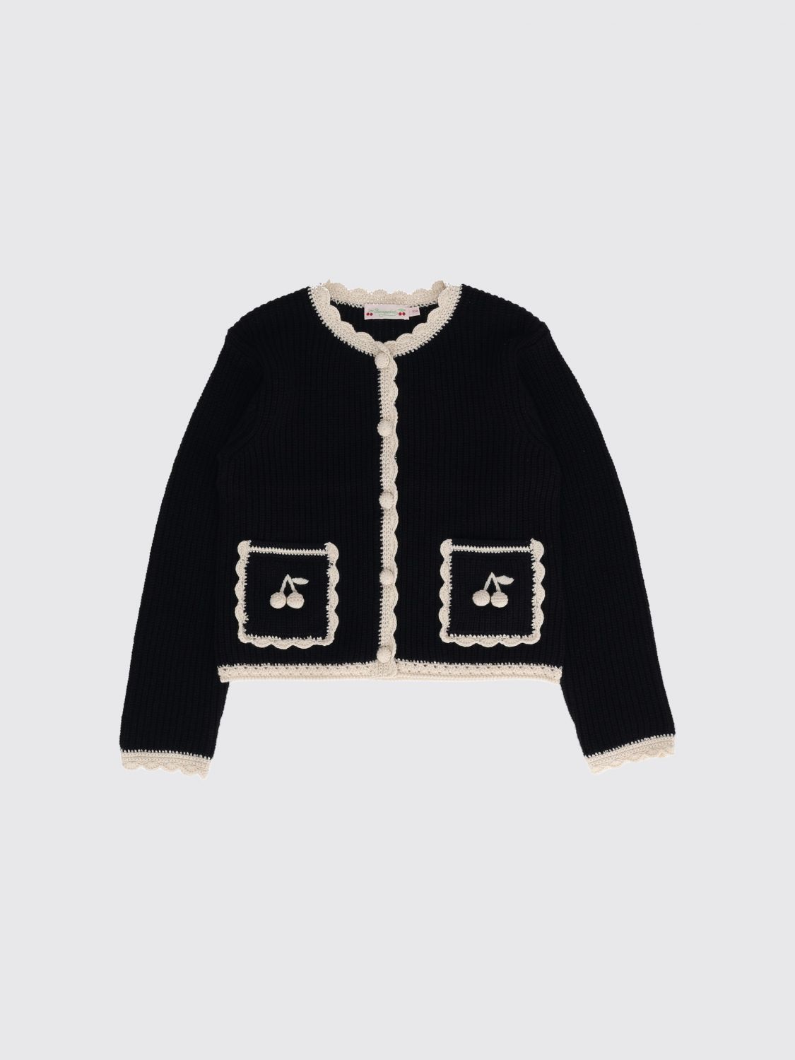BONPOINT Bestickter Cardigan aus Wolle und Baumwolle für Jungen mit aufgesetzten Taschen