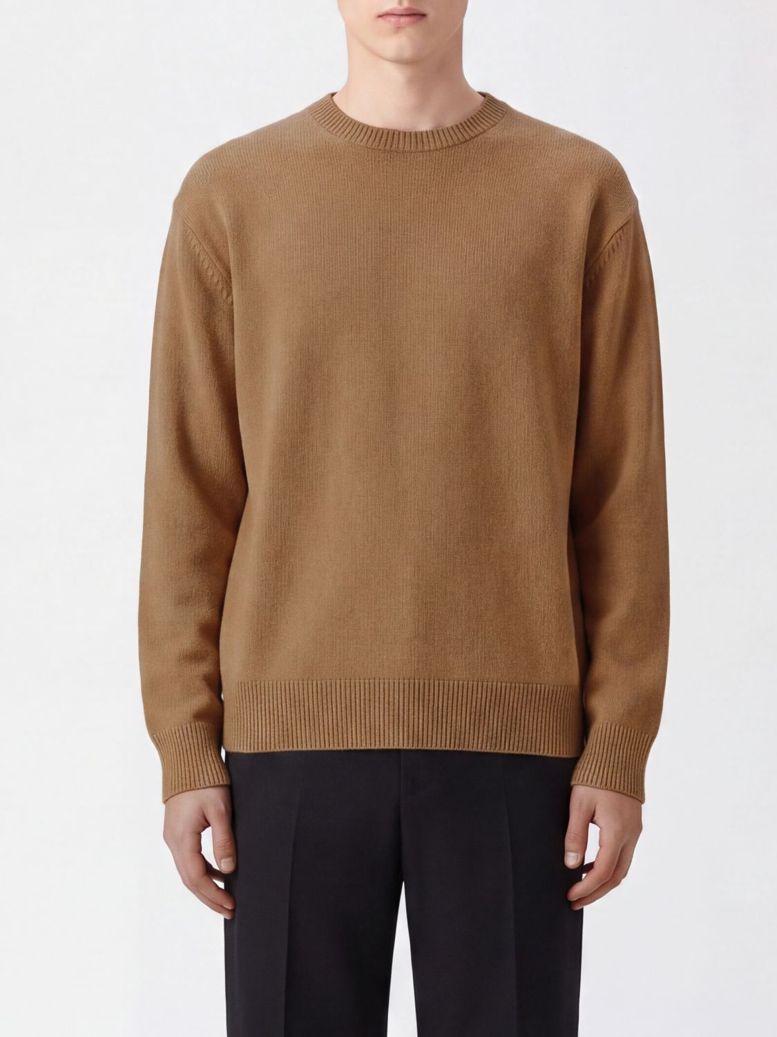 CELINE 100% Cashmere Crewneck Jumper with Ribbed Trims