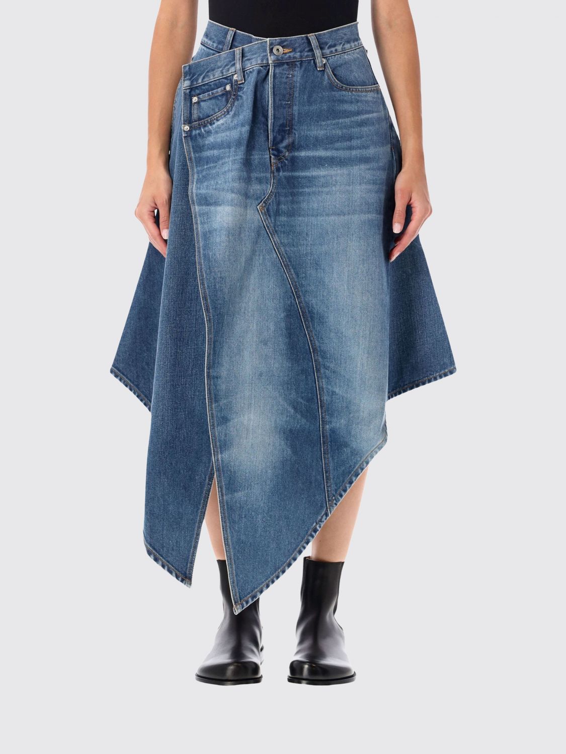 JW ANDERSON Asymmetrischer Denim-Midirock mit hoher Taille