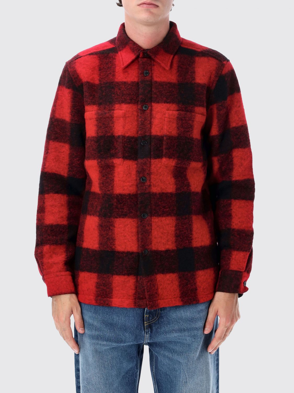 PORTUGUESE FLANNEL Check Wool Blend Overshirt with Patch Pockets