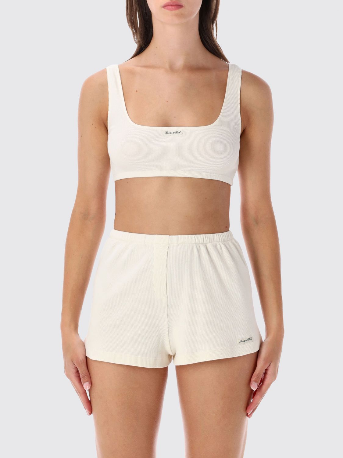 SPORTY & RICH Cropped Sports Top in Stretch Cotton with a Square Neckline SPORTY & RICH Cropped Sports Top in Stretch Cotton with a Square Neckline