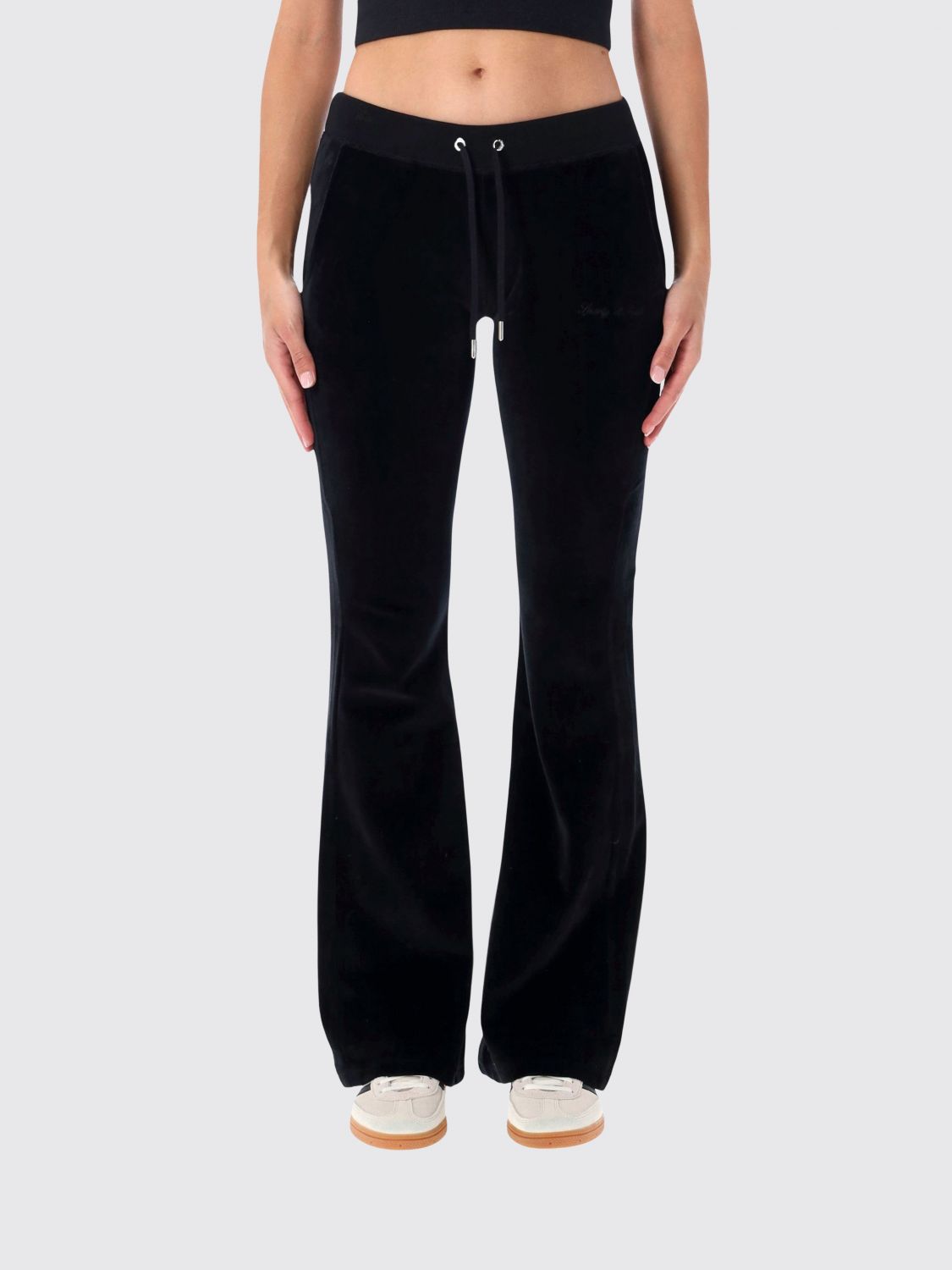 SPORTY & RICH Rhinestone-Logo Slim-Fit Velvet Jogging Trousers