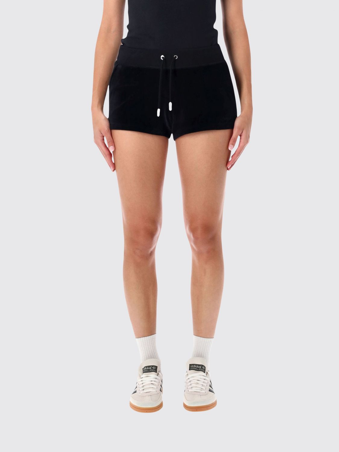 SPORTY & RICH Cotton Shorts with Drawstring Waist and Rhinestone Logo