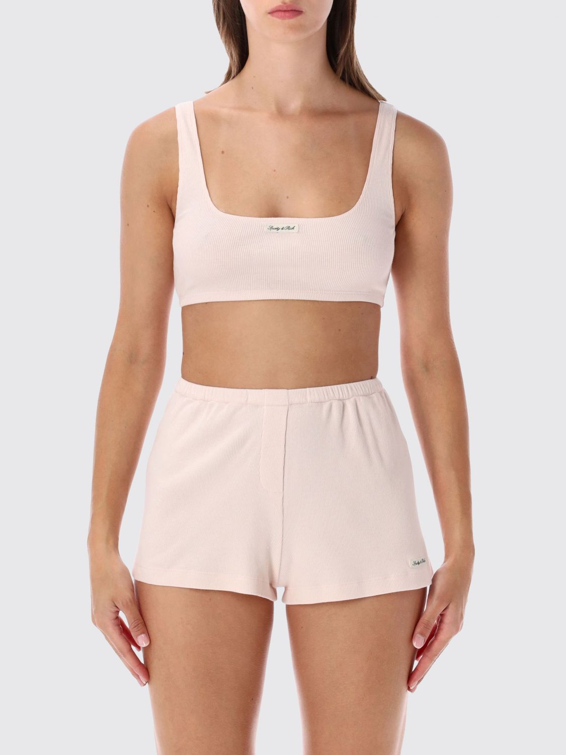 SPORTY & RICH Cropped Slim Fit Stretch Cotton Top with Square Neckline SPORTY & RICH Cropped Slim Fit Stretch Cotton Top with Square Neckline