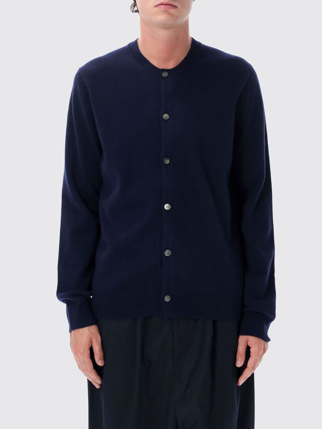 COMME DES GARÇONS Cardigan girocollo in lana d'agnello con bordi a costine