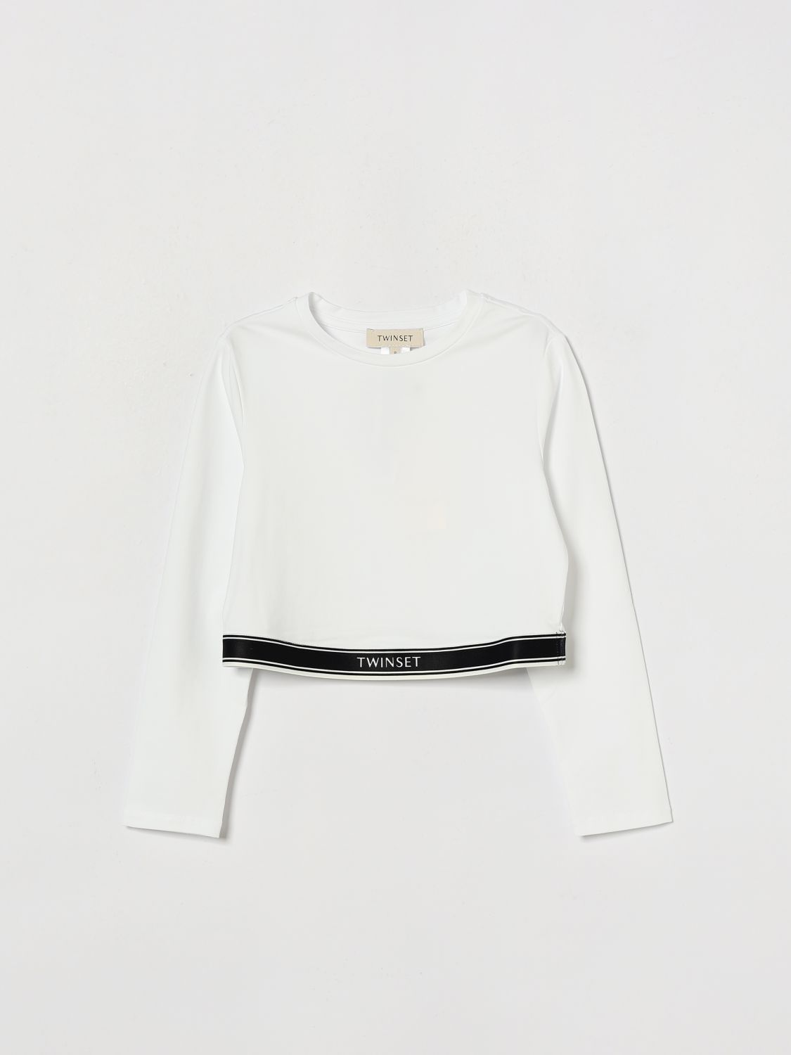 Twinset Cropped Langarm-T-Shirt für Mädchen aus Baumwolle mit Logo