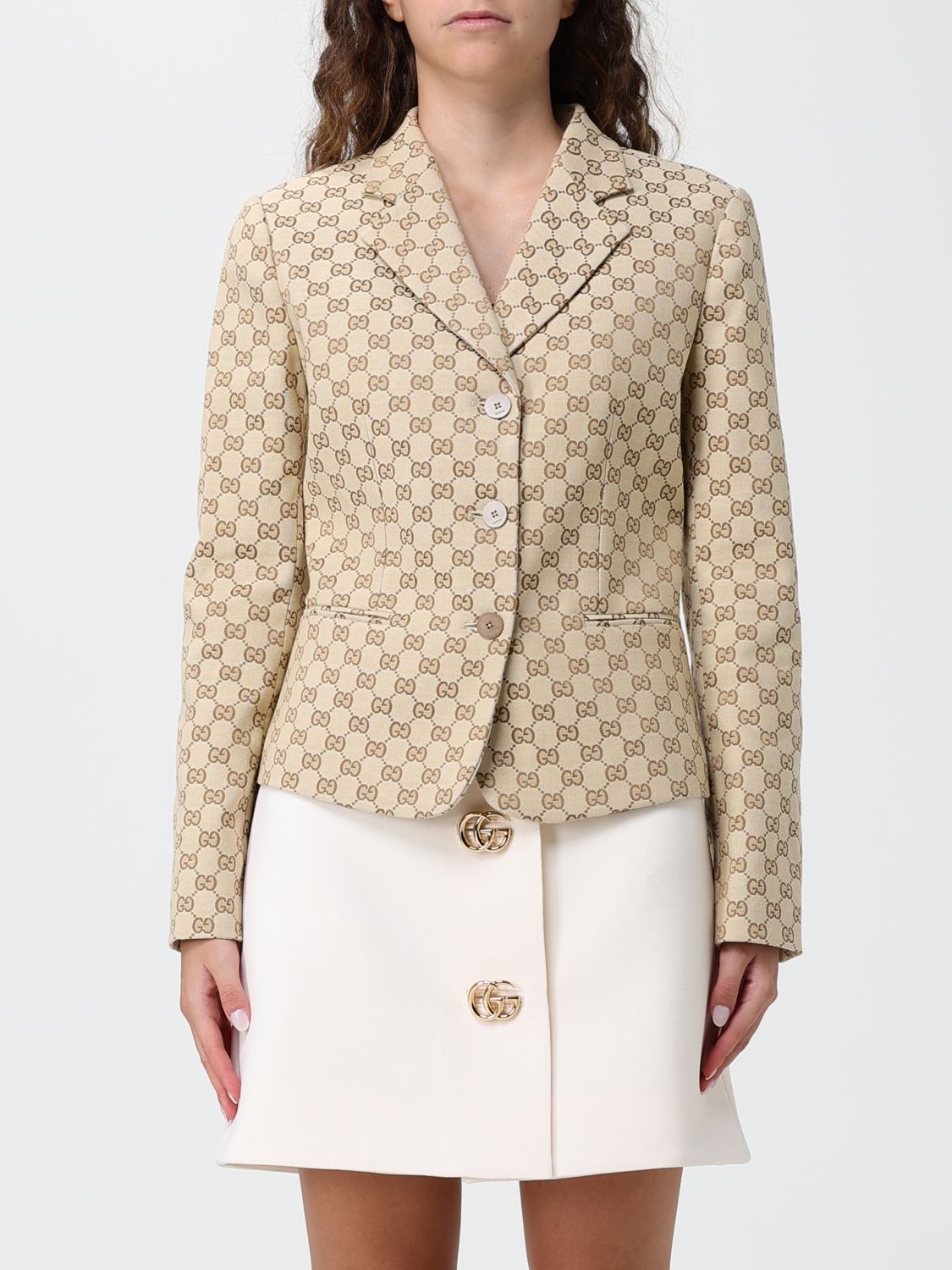 Gucci Gg Monogram Pattern Single-breasted Short Blazer In Cotton In Neutral
