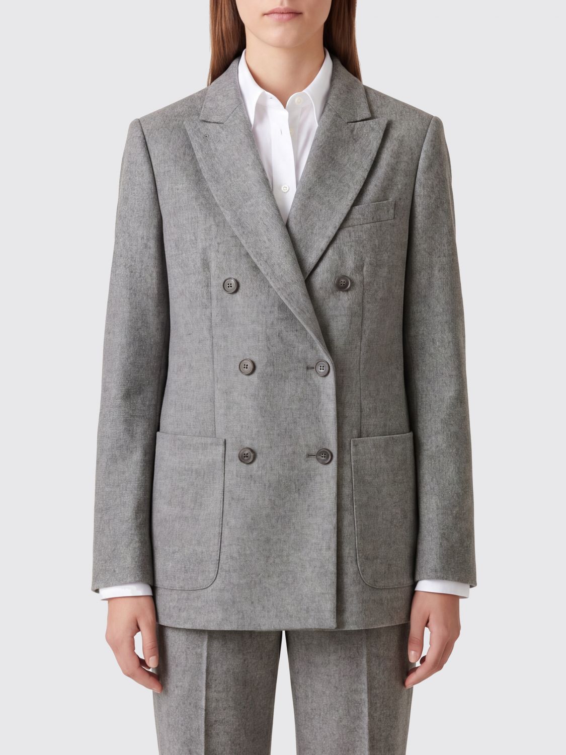 MAX MARA Blazer doppiopetto in misto seta e cashmere con revers a lancia