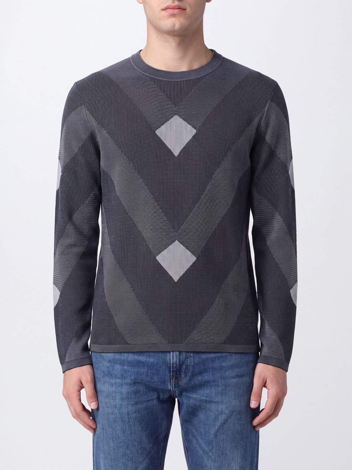 Emporio Armani Diamond Jacquard Cotton Crewneck Jumper