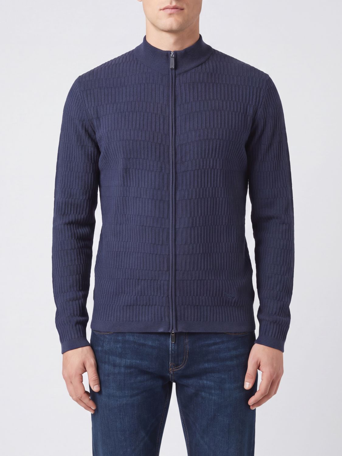 EMPORIO ARMANI Strickjacke von aus Schurwolle mit Reißverschluss und gesticktem Adler-Logo