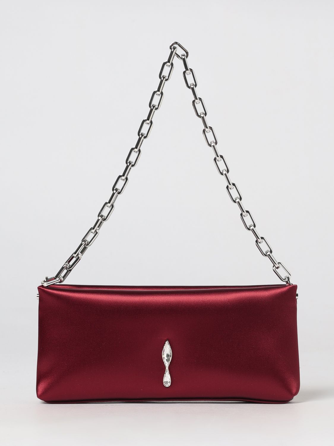 Christian Louboutin Maykimay Satin Shoulder Bag with Rhinestone Logo and Metallic Handle