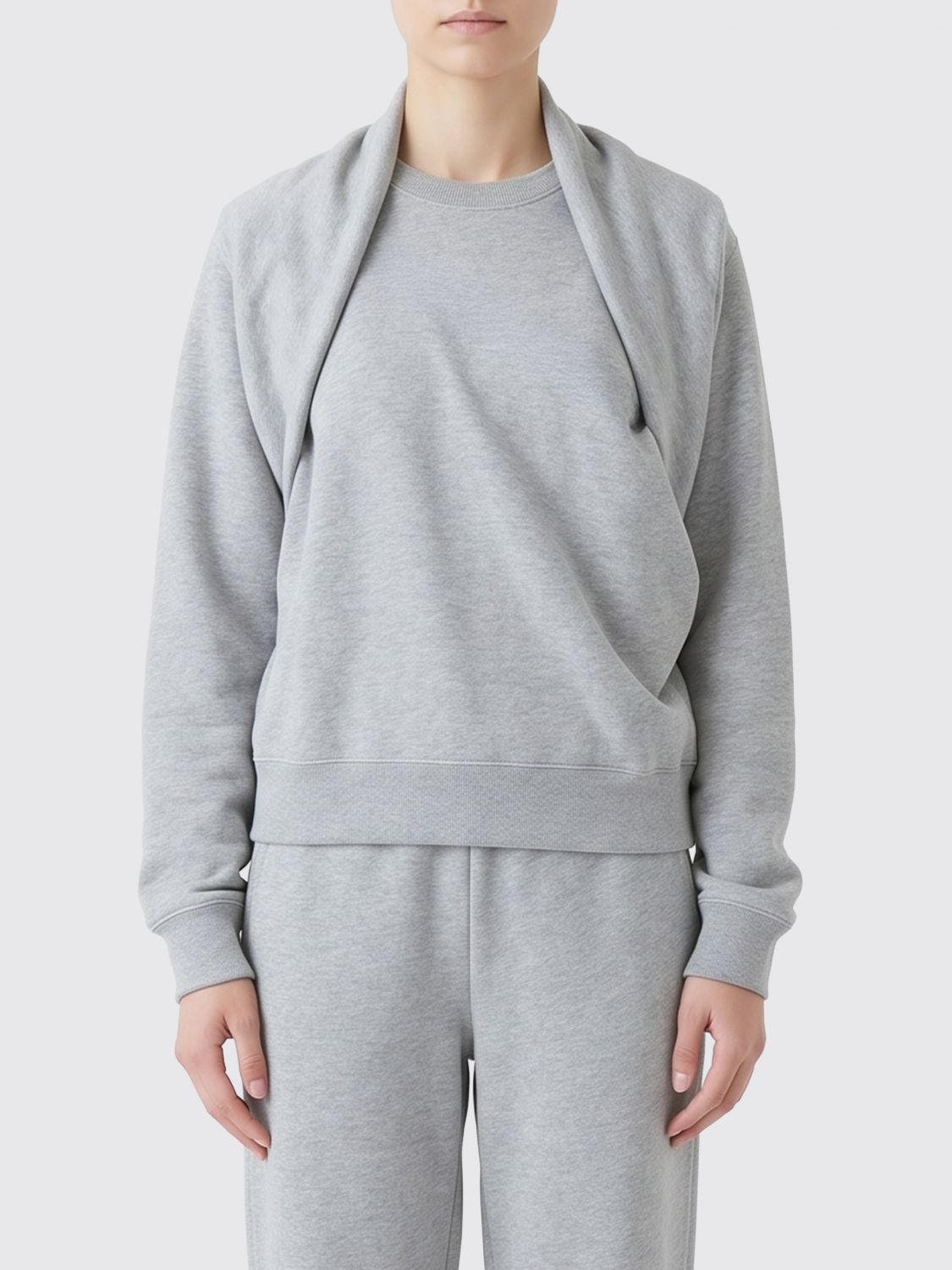 Dries Van Noten Draped Detail Cotton Crewneck Sweatshirt