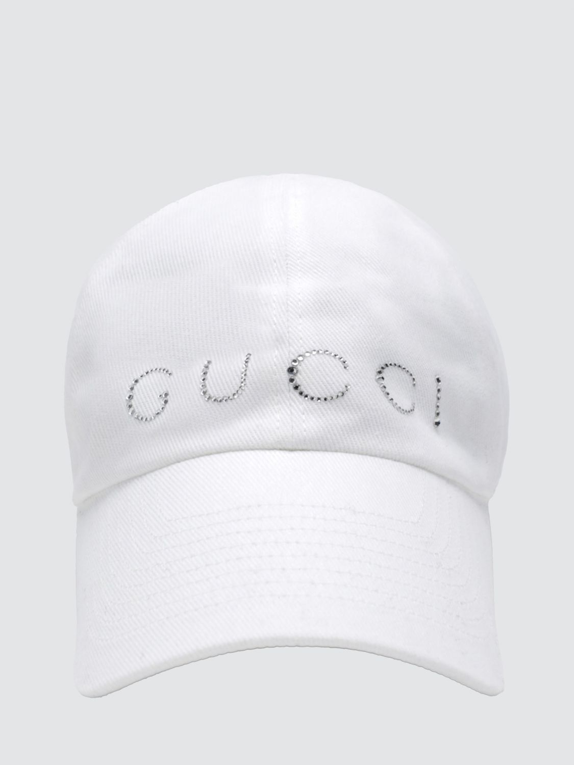 GUCCI Cappello da baseball in twill di cotone con logo di strass e visiera rigida