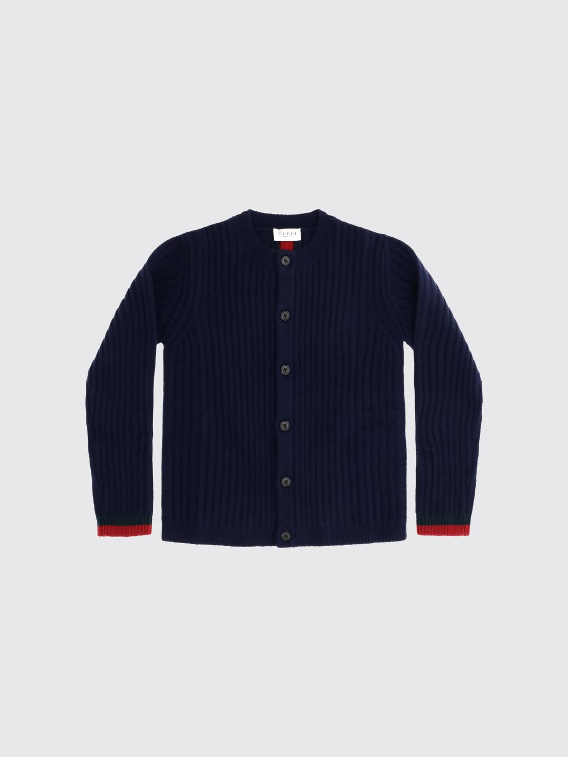 GUCCI Jungen-Cardigan aus Kaschmir mit Web-Detail und Knöpfen